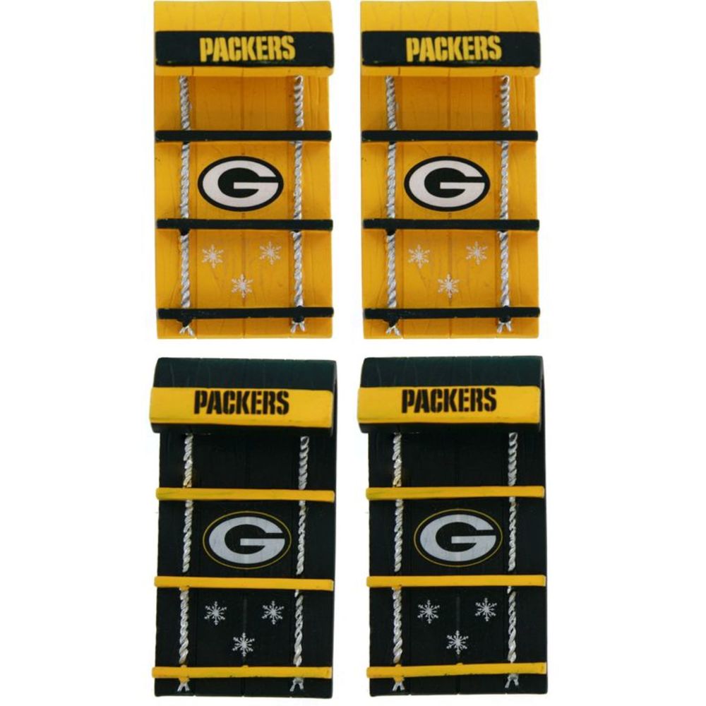 Green Bay Packers Team Toboggan Ornaments - Set of 4